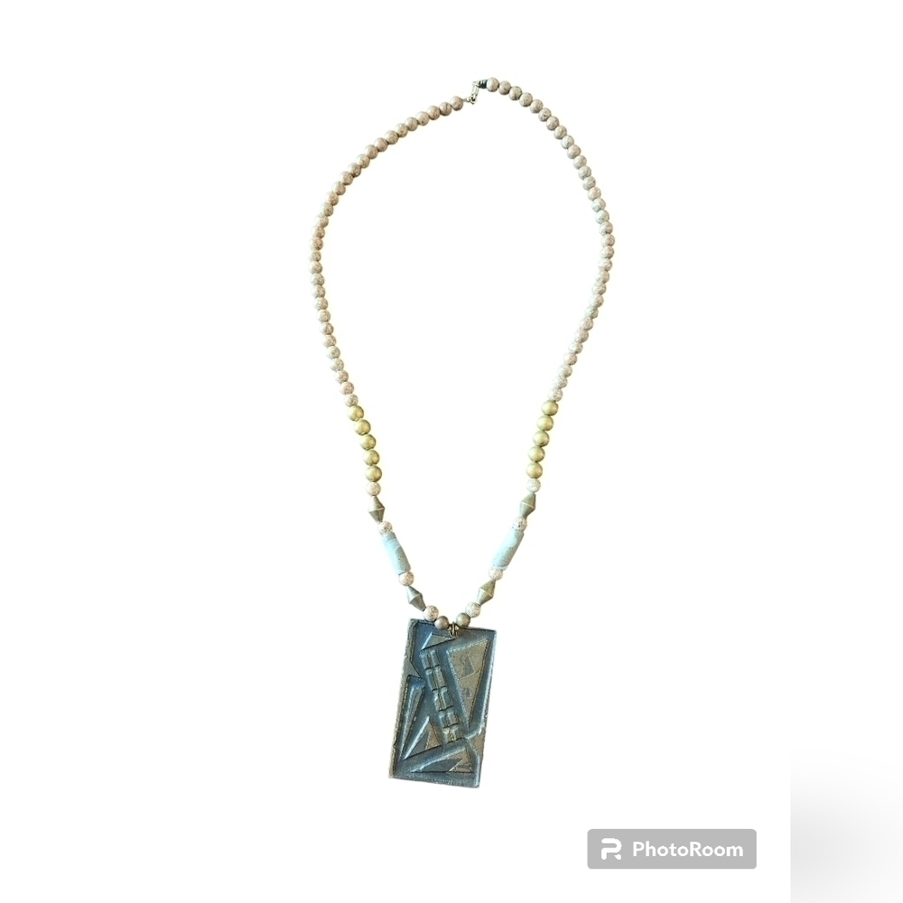 Beaded handmade necklace with a beautiful large abstract pendent.